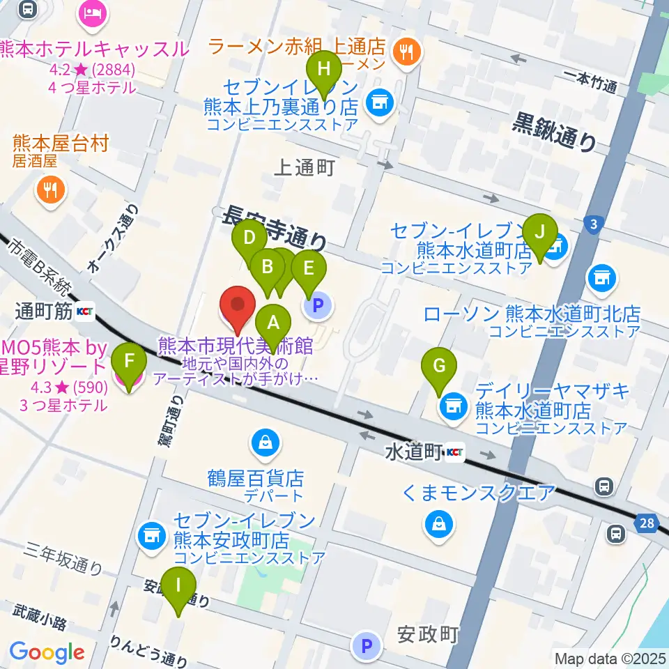 熊本市現代美術館(CAMK)周辺のホテル一覧地図