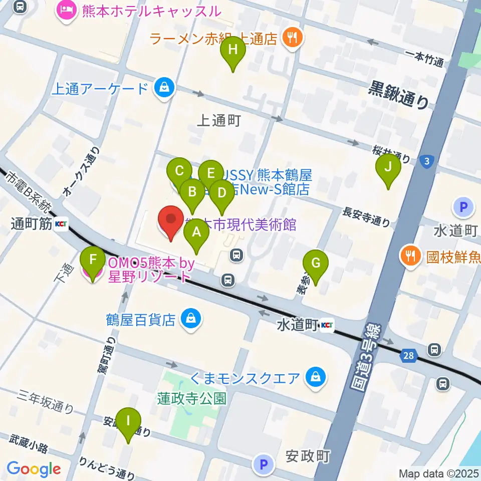 熊本市現代美術館(CAMK)周辺のホテル一覧地図