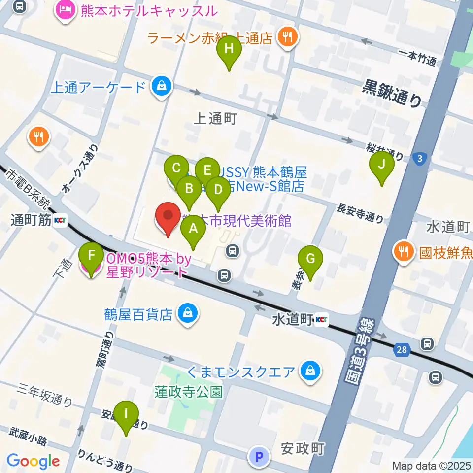熊本市現代美術館(CAMK)周辺のホテル一覧地図