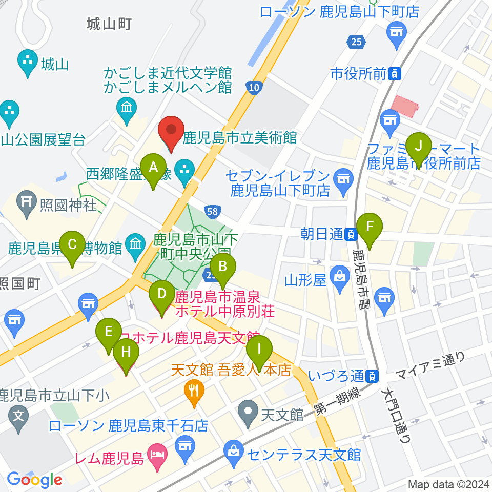 鹿児島市立美術館周辺のホテル一覧地図