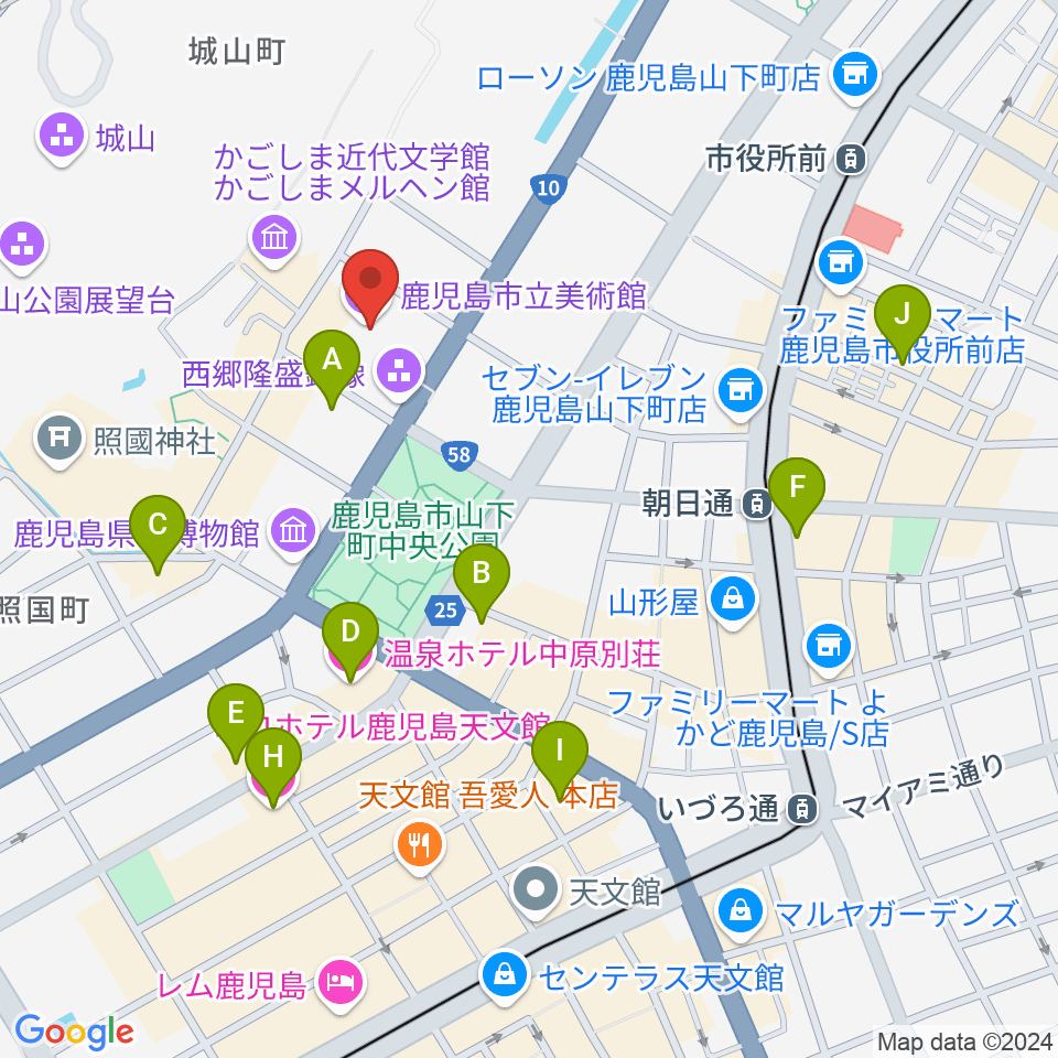 鹿児島市立美術館周辺のホテル一覧地図