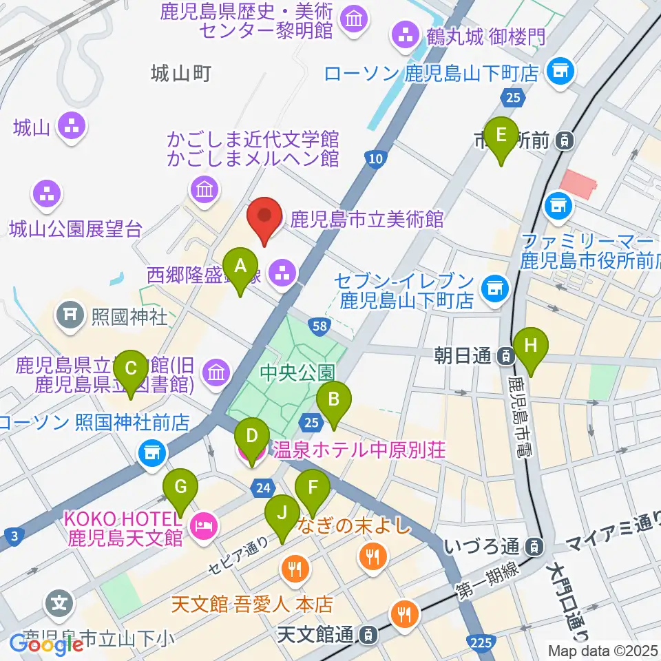 鹿児島市立美術館周辺のホテル一覧地図