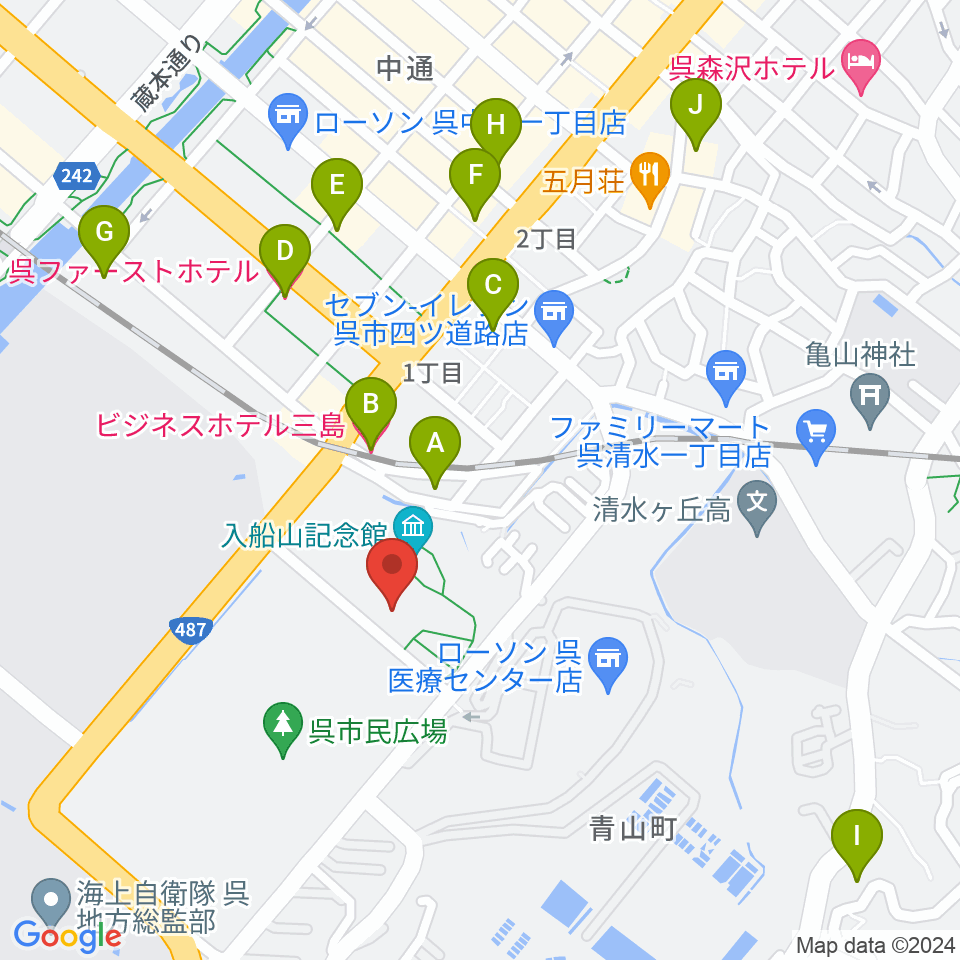 呉市立美術館周辺のホテル一覧地図