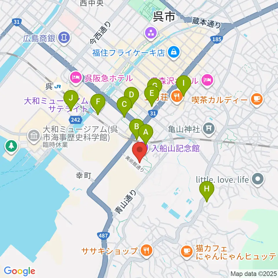 呉市立美術館周辺のホテル一覧地図