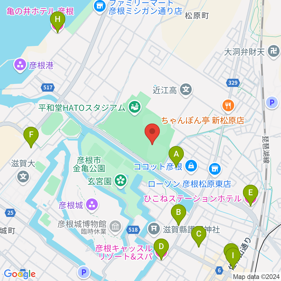 HPLベースボールパーク周辺のホテル一覧地図