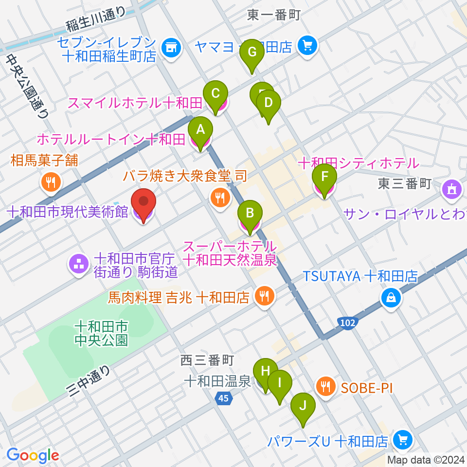 十和田市現代美術館周辺のホテル一覧地図