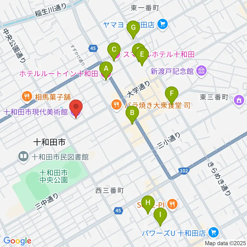十和田市現代美術館周辺のホテル一覧地図