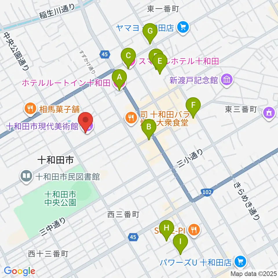十和田市現代美術館周辺のホテル一覧地図