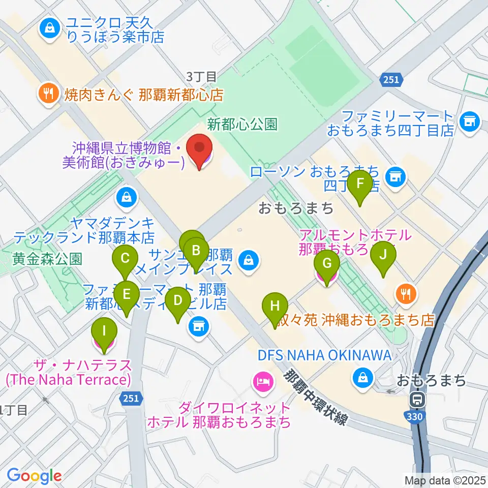 沖縄県立博物館・美術館(おきみゅー)周辺のホテル一覧地図