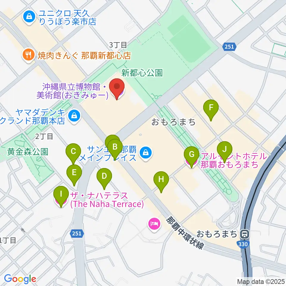 沖縄県立博物館・美術館(おきみゅー)周辺のホテル一覧地図