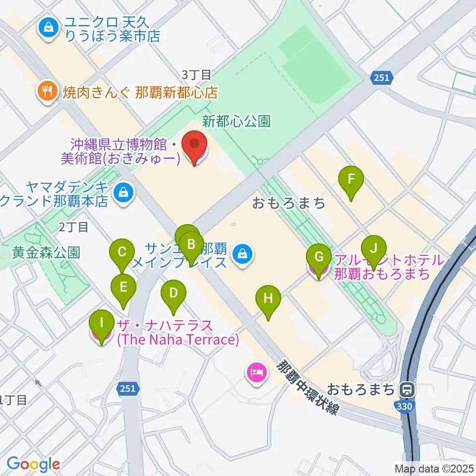 沖縄県立博物館・美術館(おきみゅー)周辺のホテル一覧地図