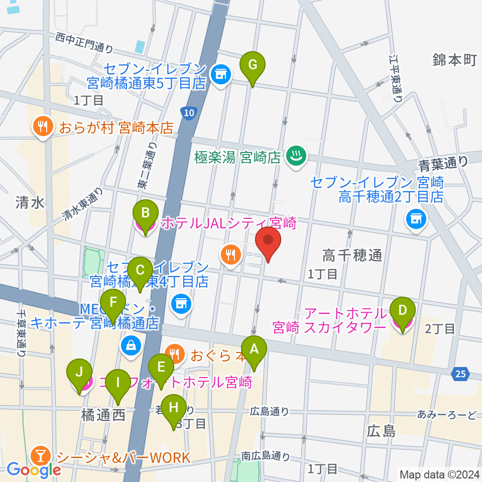 宮崎キネマ館周辺のホテル一覧地図