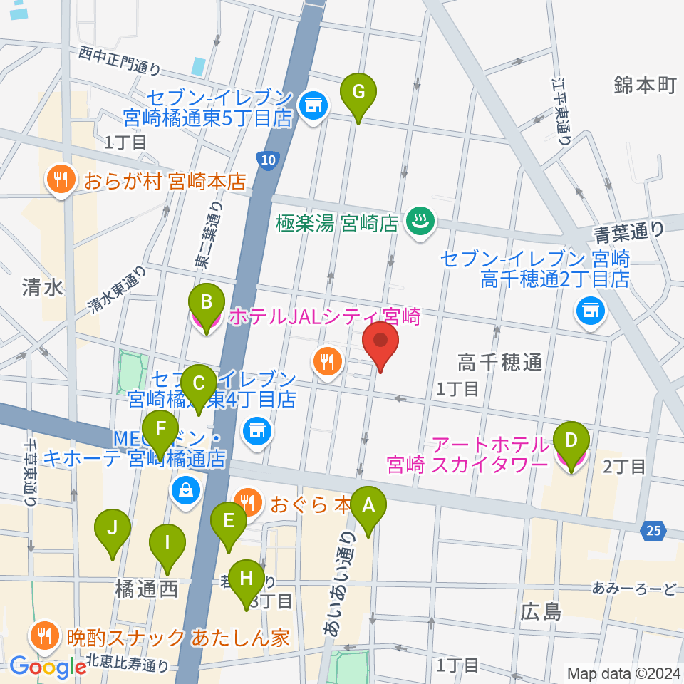 宮崎キネマ館周辺のホテル一覧地図