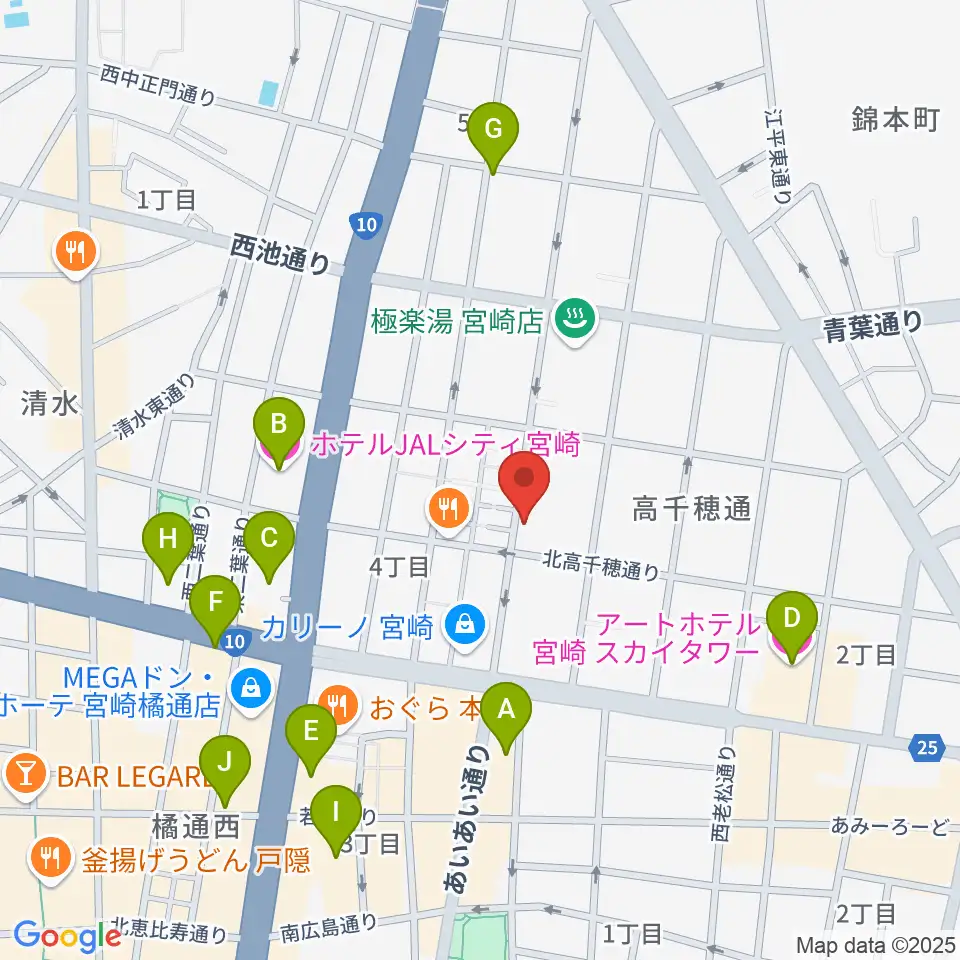 宮崎キネマ館周辺のホテル一覧地図