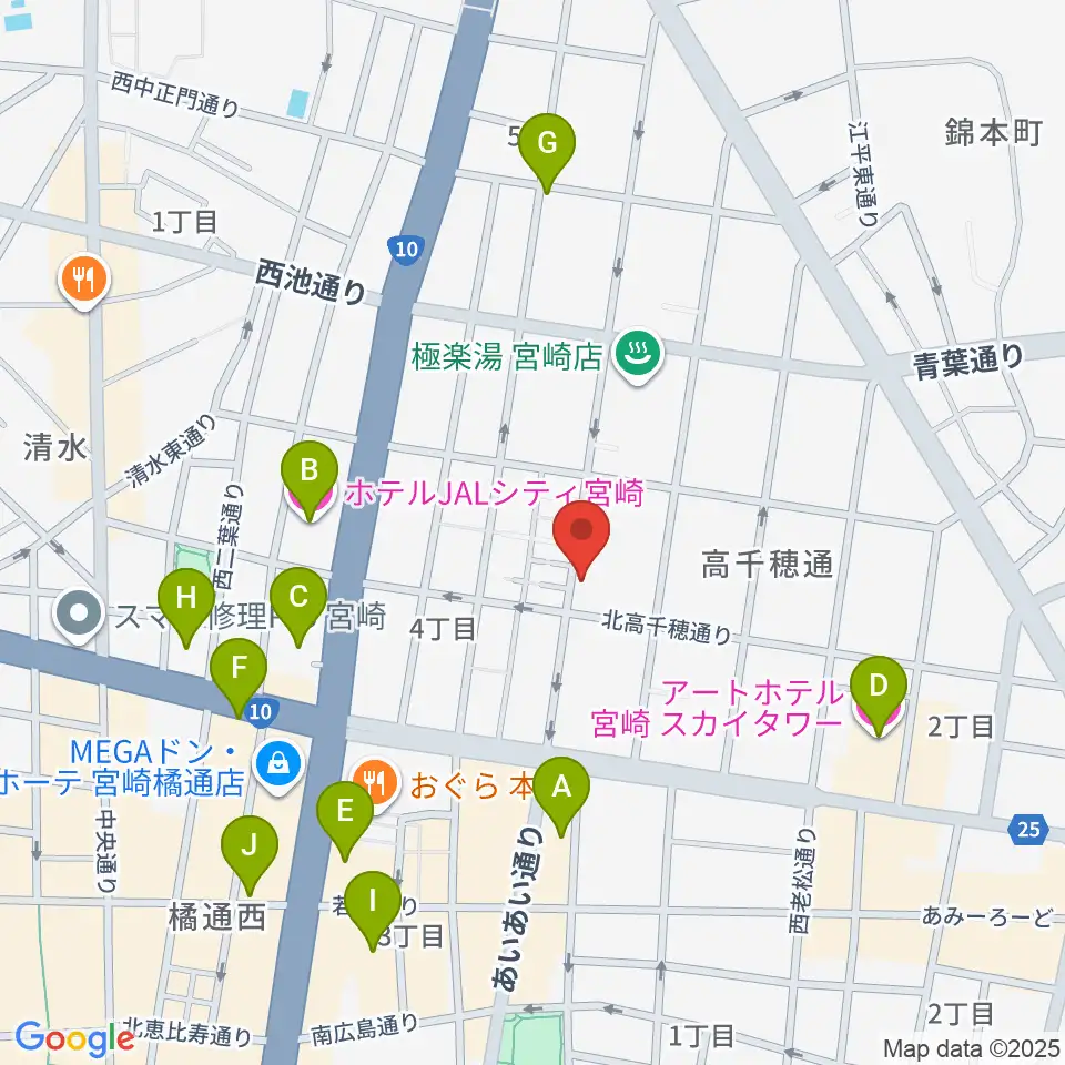 宮崎キネマ館周辺のホテル一覧地図