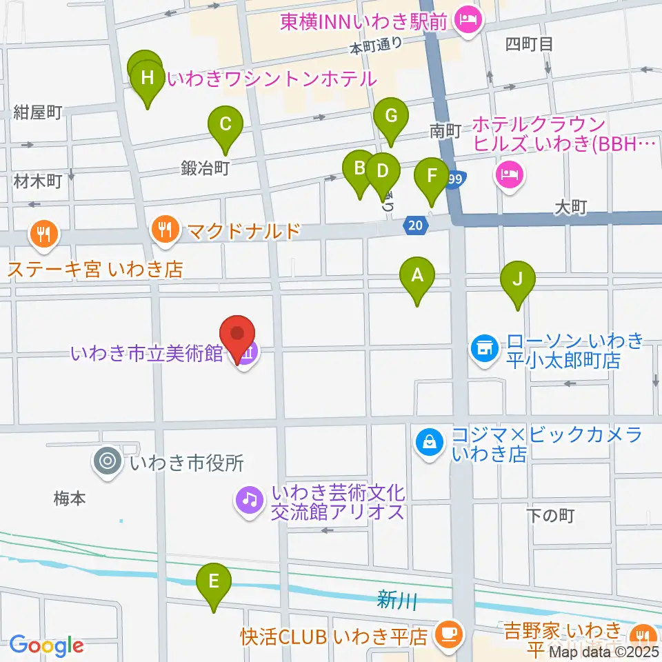 いわき市立美術館周辺のホテル一覧地図