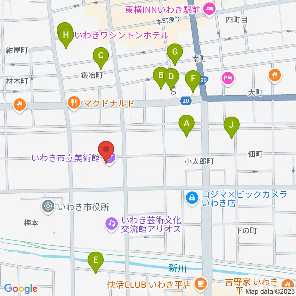 いわき市立美術館周辺のホテル一覧地図