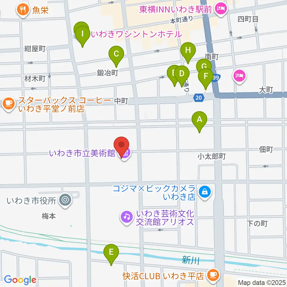 いわき市立美術館周辺のホテル一覧地図