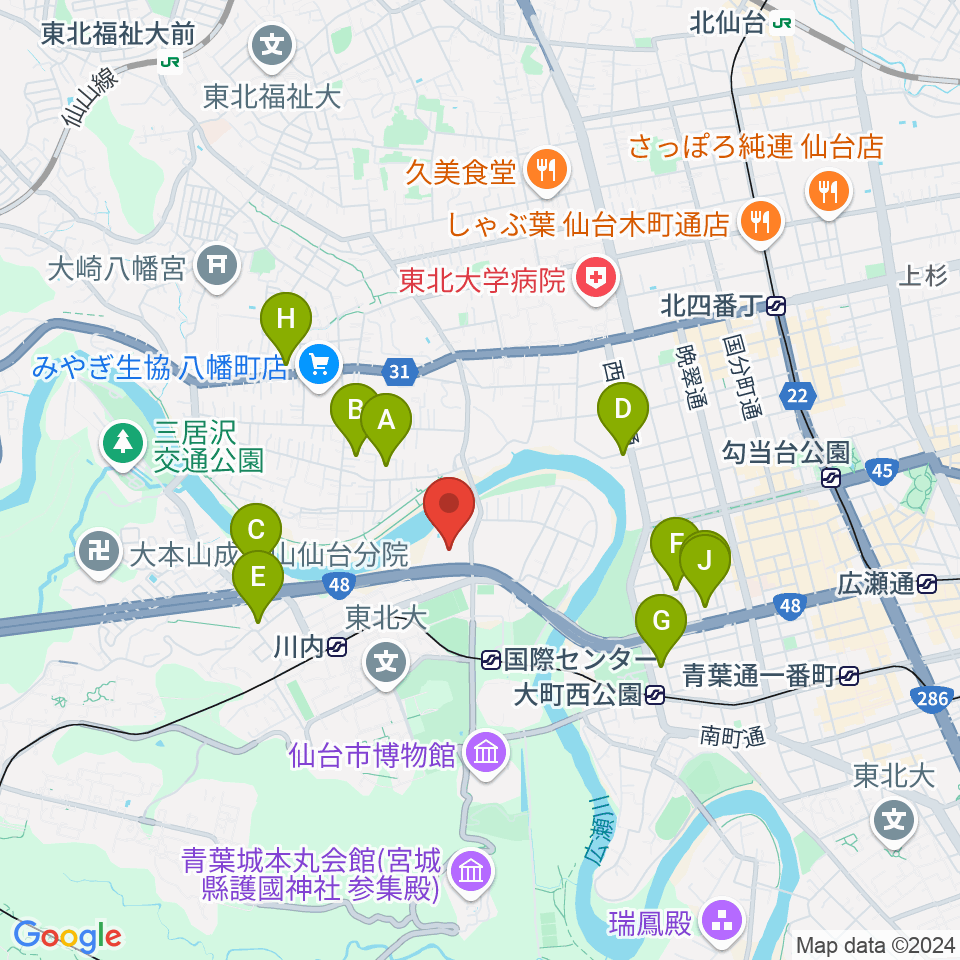 宮城県美術館周辺のホテル一覧地図