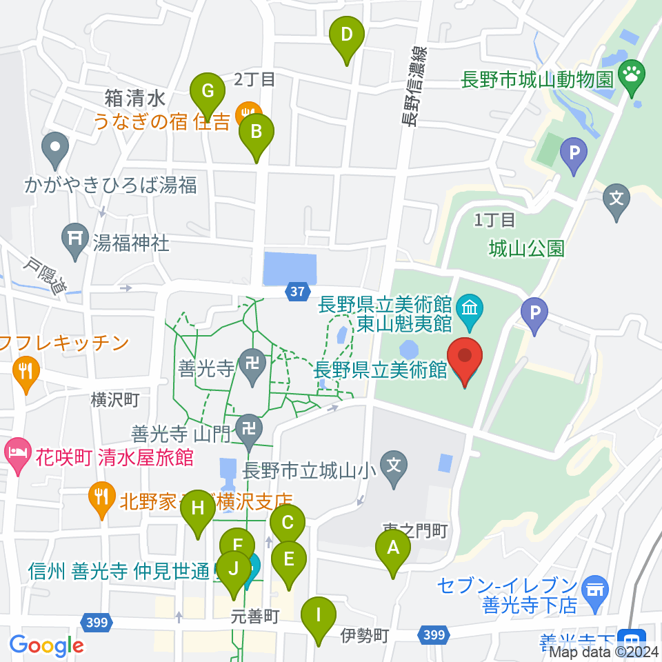 長野県立美術館周辺のホテル一覧地図