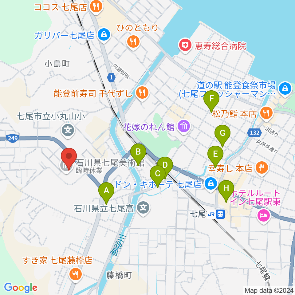 石川県七尾美術館周辺のホテル一覧地図