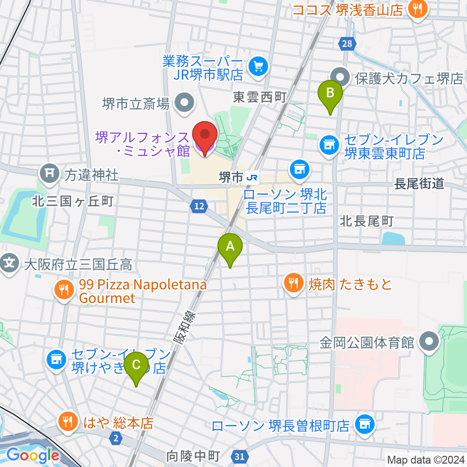 堺アルフォンス・ミュシャ館（堺市立文化館）周辺のホテル一覧地図