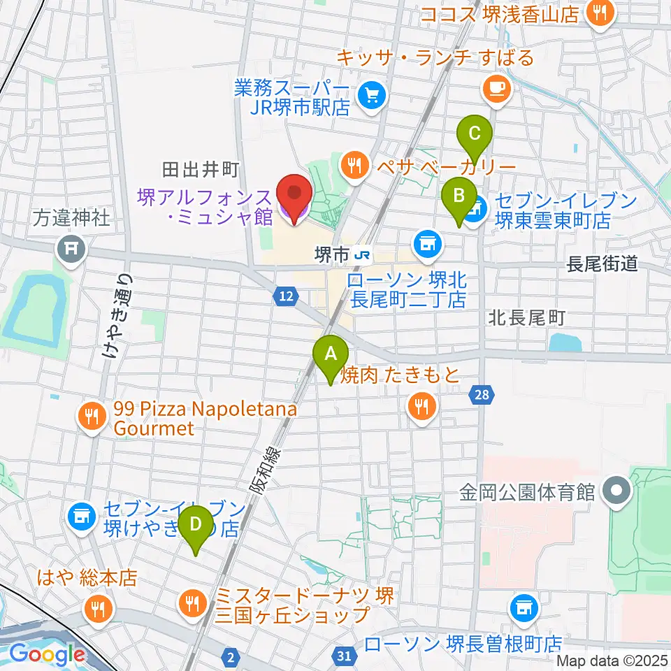 堺アルフォンス・ミュシャ館(堺市立文化館)周辺のホテル一覧地図