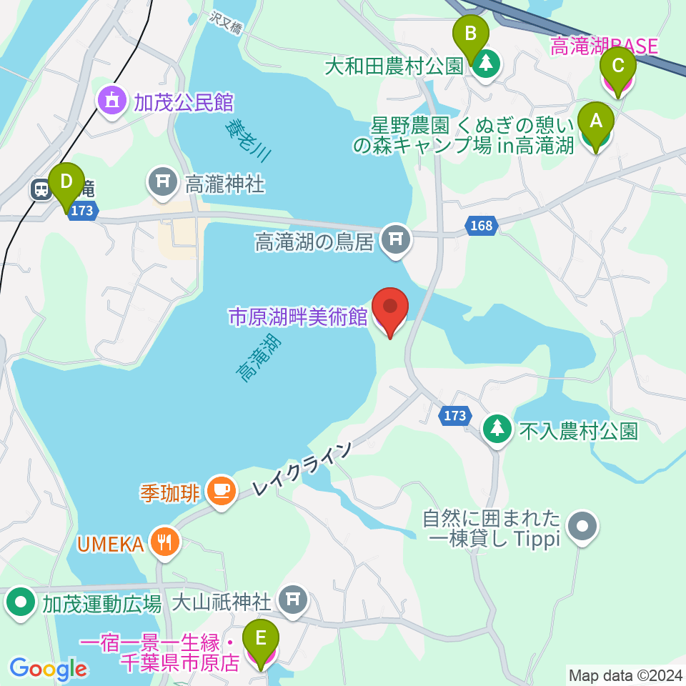 市原湖畔美術館周辺のホテル一覧地図