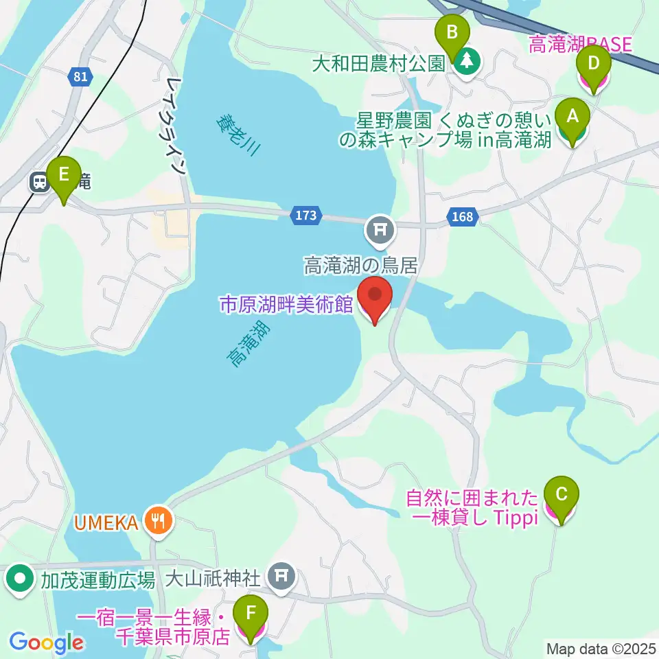 市原湖畔美術館周辺のホテル一覧地図