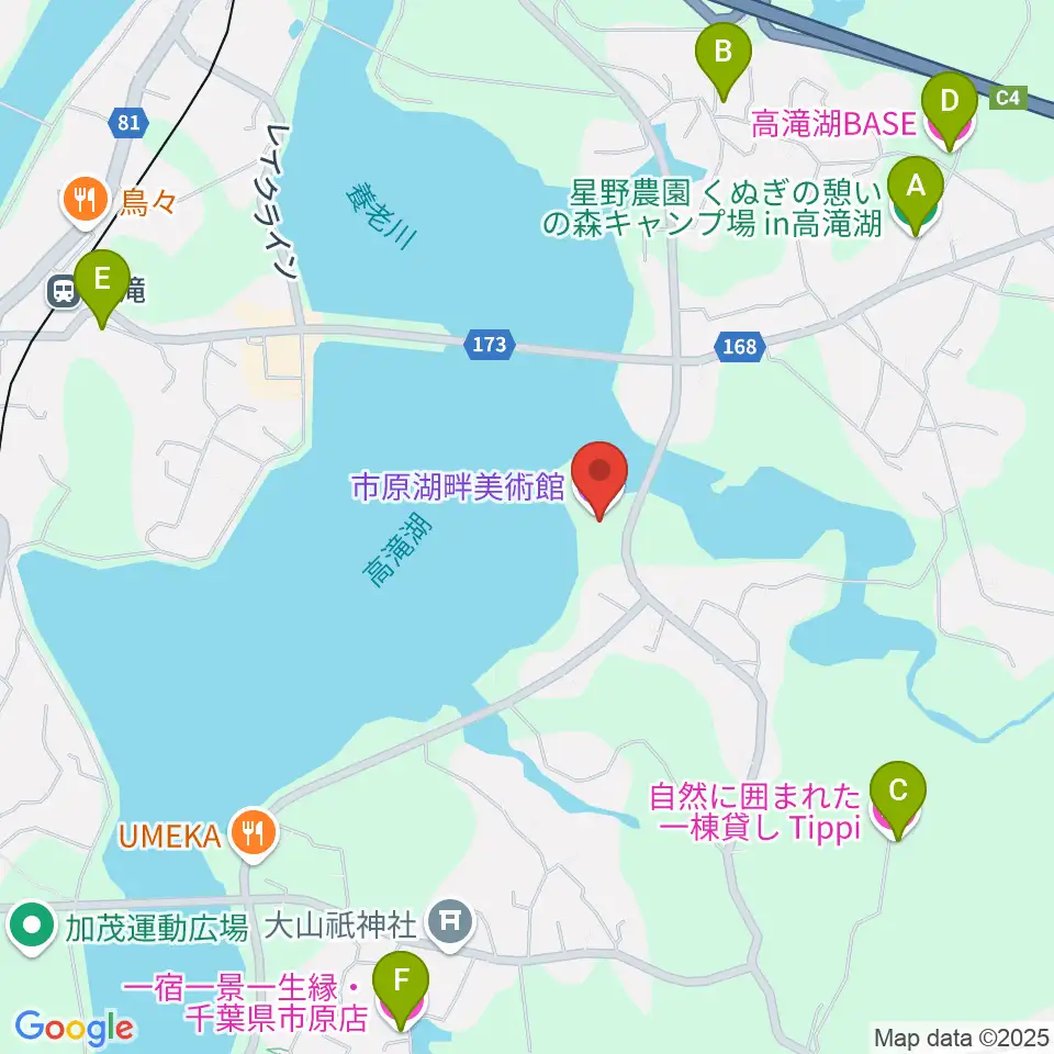 市原湖畔美術館周辺のホテル一覧地図