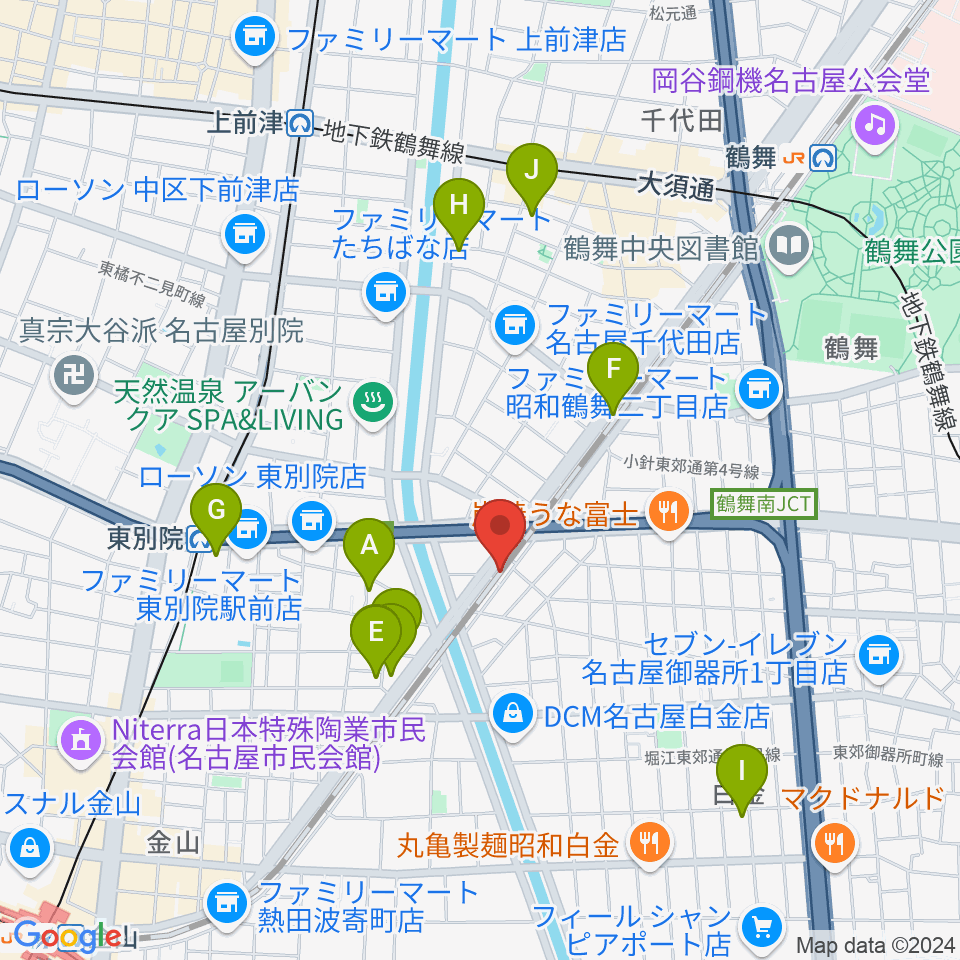 スタジオべティックス鶴舞店周辺のホテル一覧地図