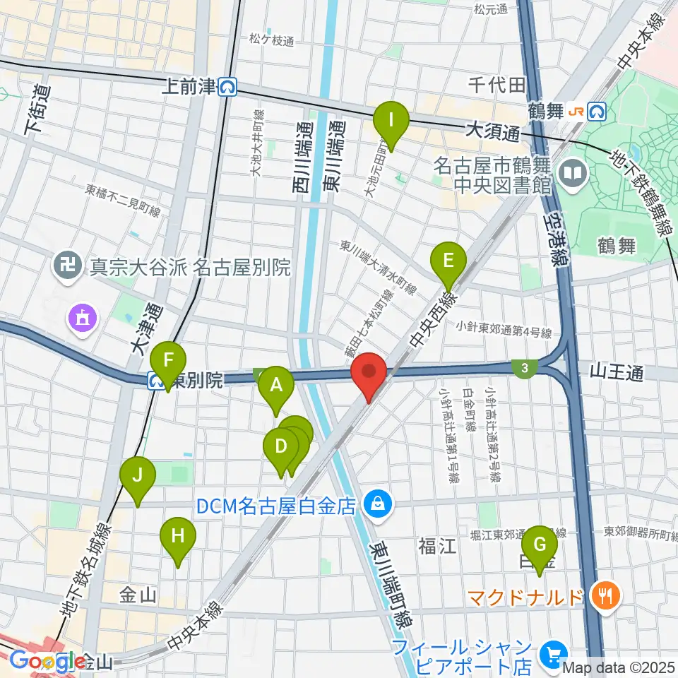 スタジオべティックス鶴舞店周辺のホテル一覧地図