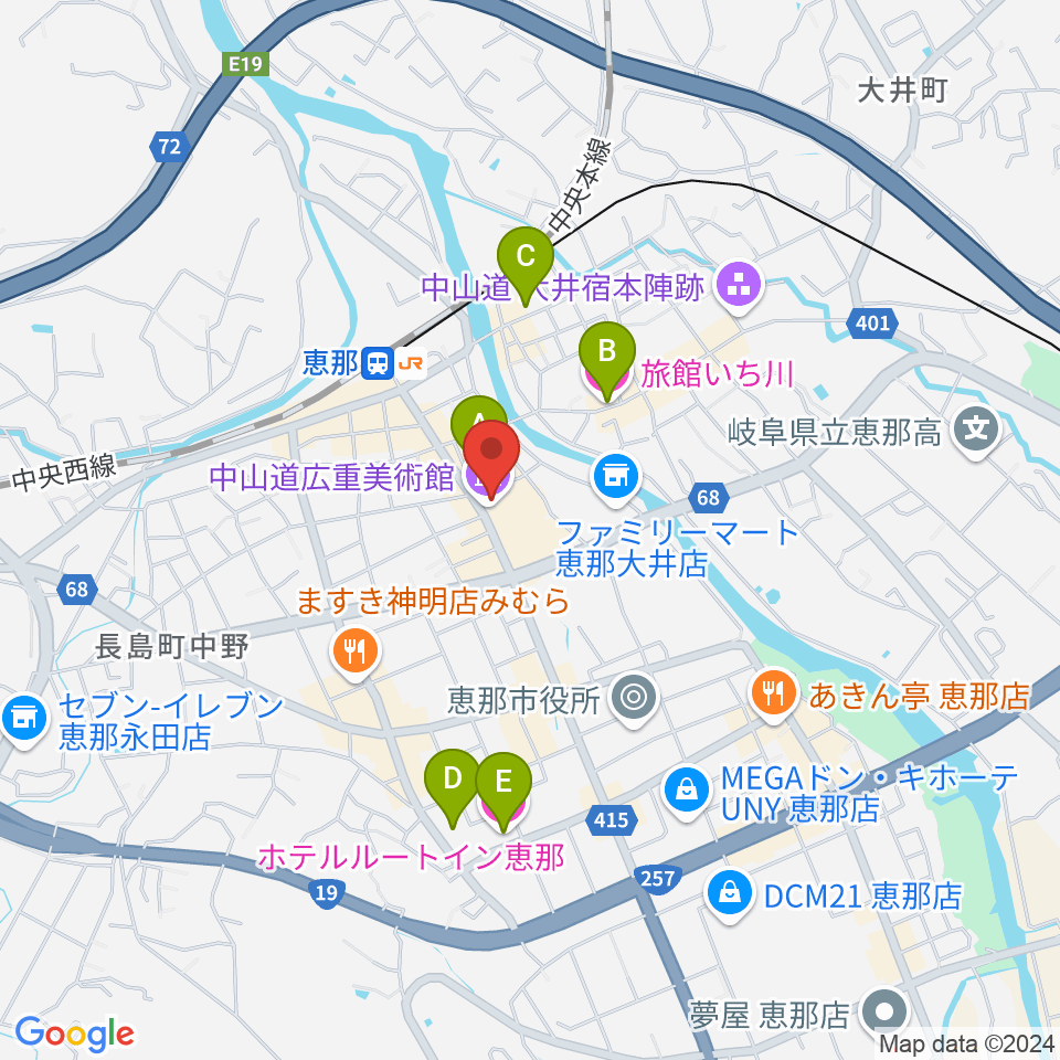 中山道広重美術館周辺のホテル一覧地図