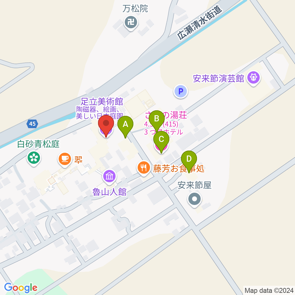 足立美術館周辺のホテル一覧地図