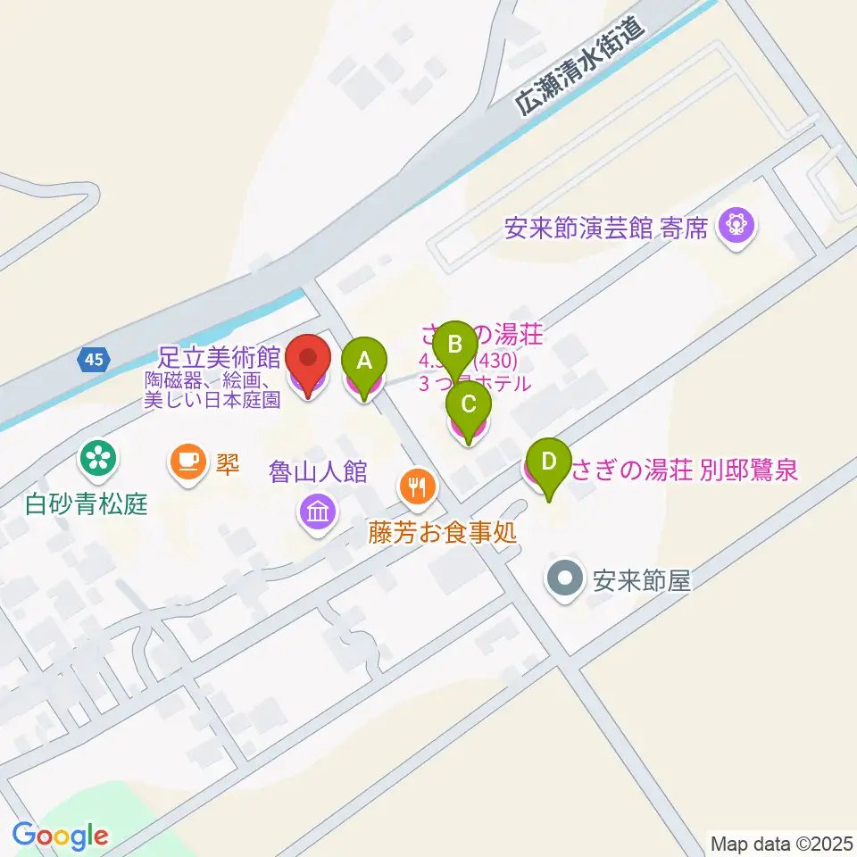 足立美術館周辺のホテル一覧地図