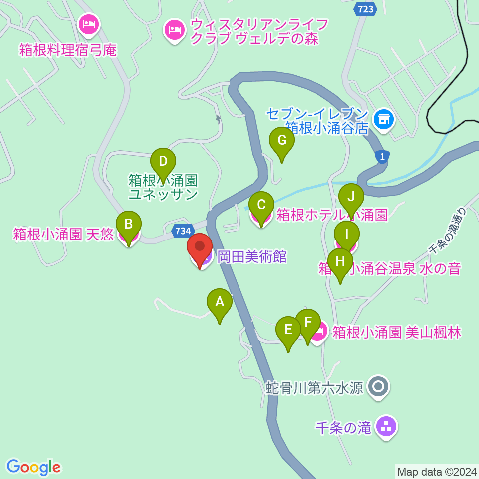 岡田美術館周辺のホテル一覧地図