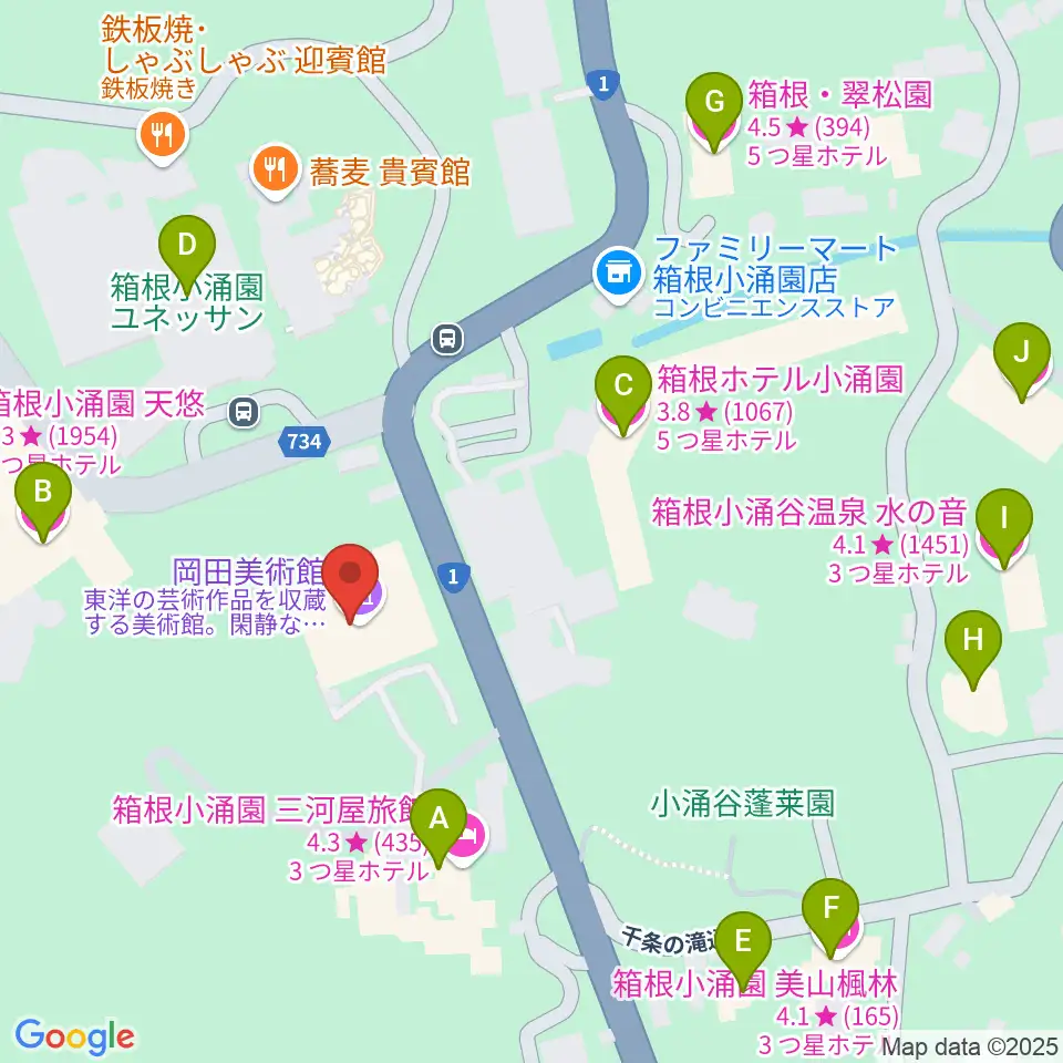 岡田美術館周辺のホテル一覧地図