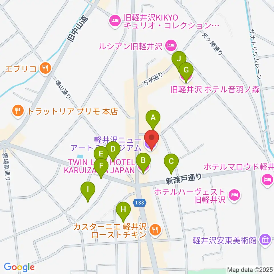 軽井沢ニューアートミュージアム周辺のホテル一覧地図