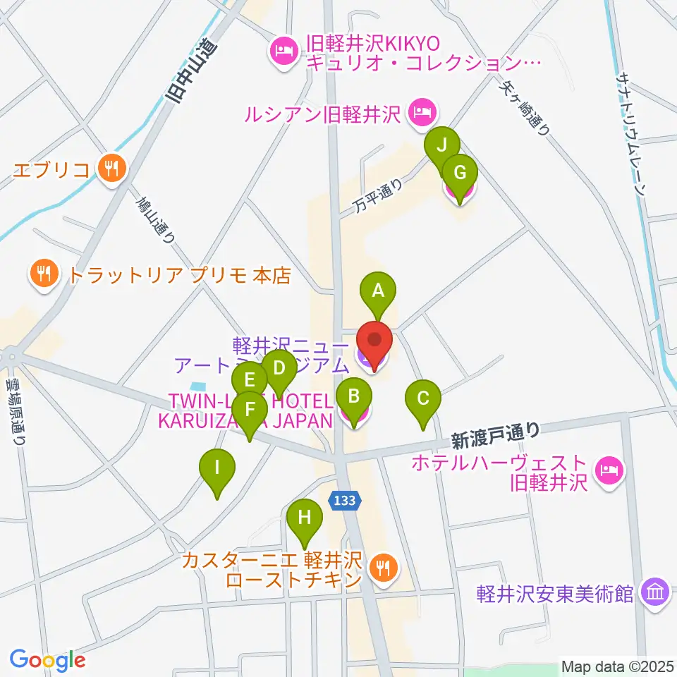 軽井沢ニューアートミュージアム周辺のホテル一覧地図