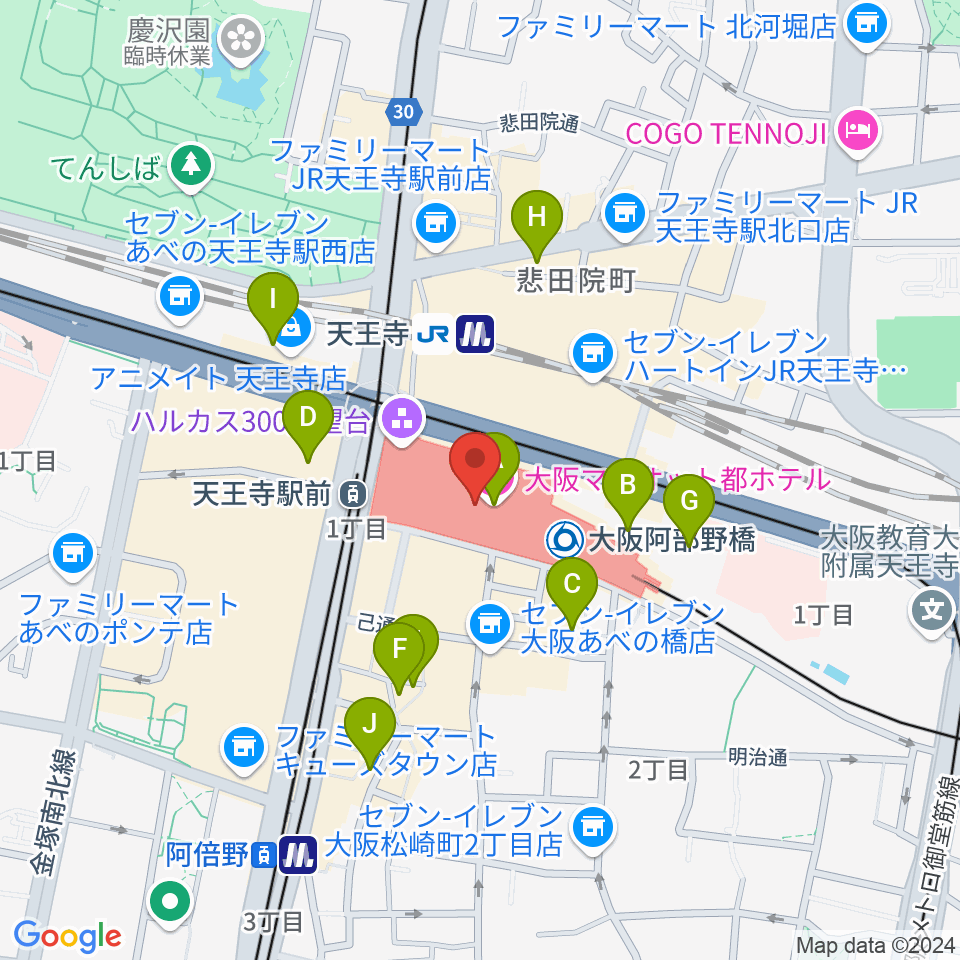 あべのハルカス美術館周辺のホテル一覧地図