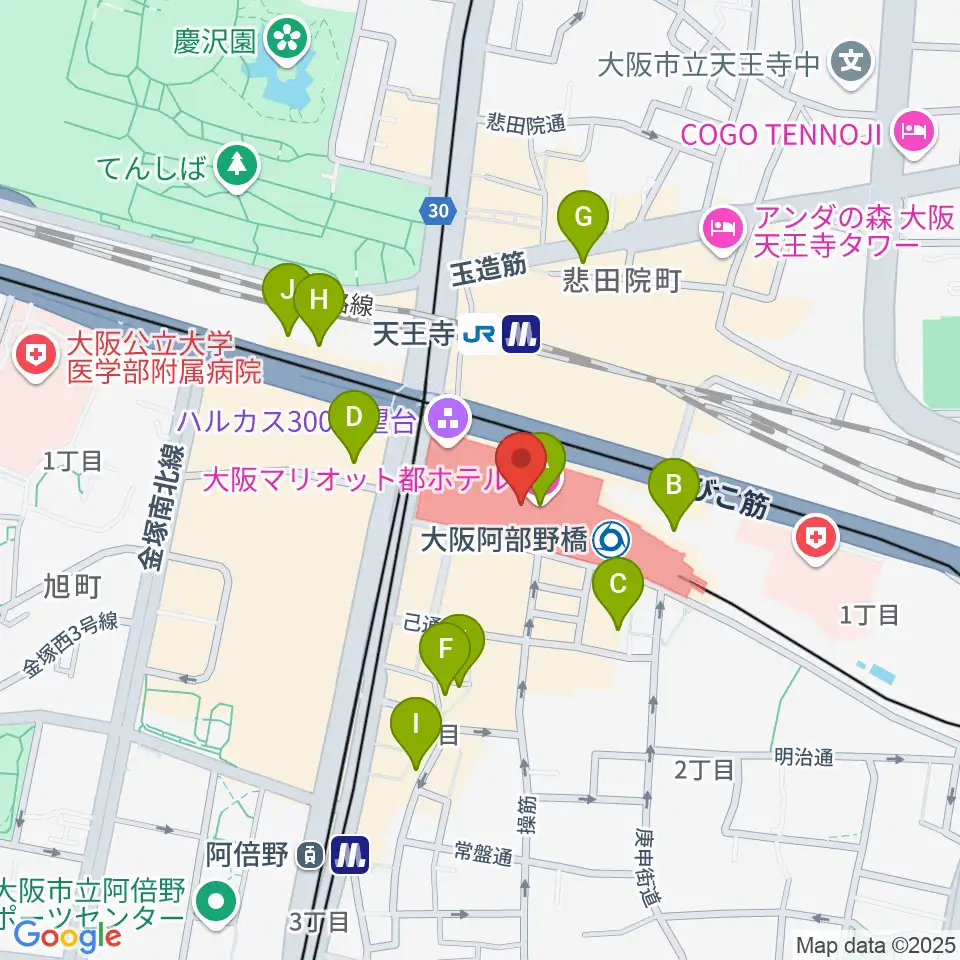 あべのハルカス美術館周辺のホテル一覧地図