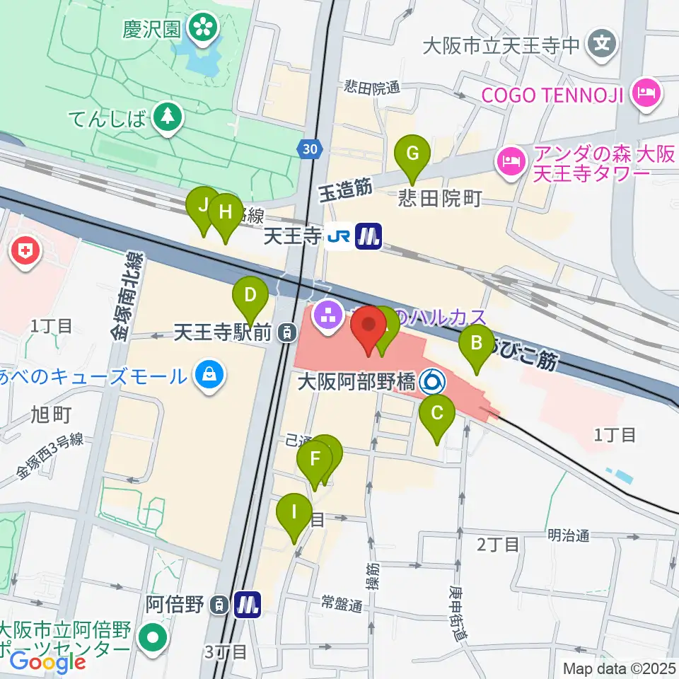 あべのハルカス美術館周辺のホテル一覧地図