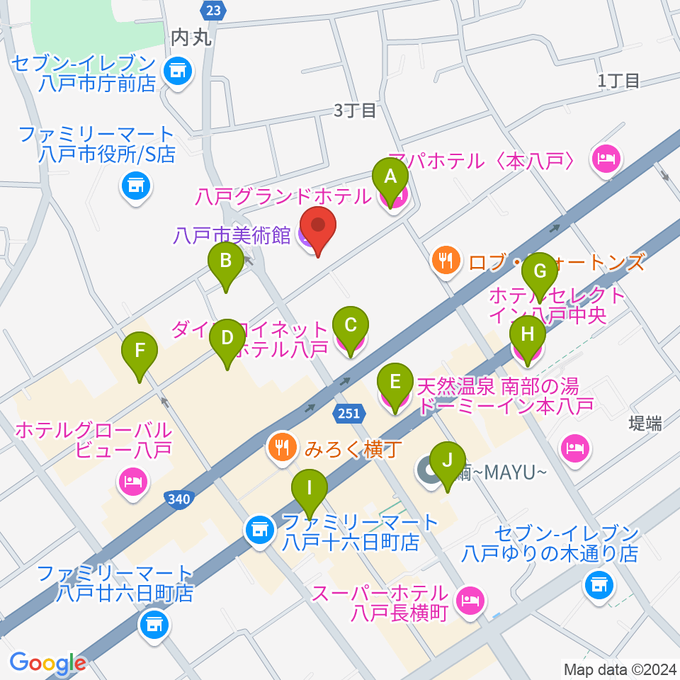 八戸市美術館周辺のホテル一覧地図