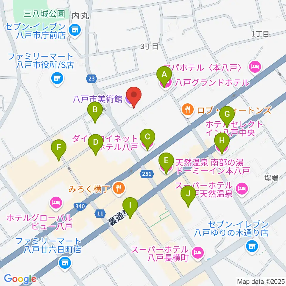 八戸市美術館周辺のホテル一覧地図