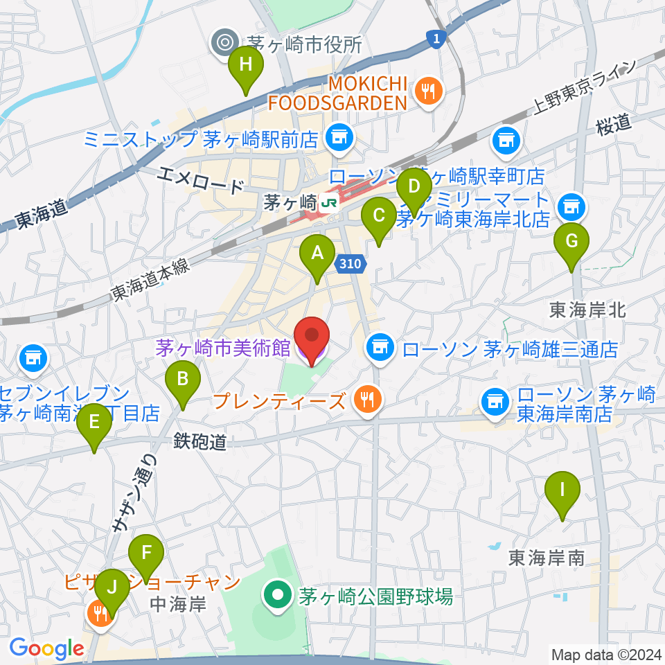 茅ヶ崎市美術館周辺のホテル一覧地図