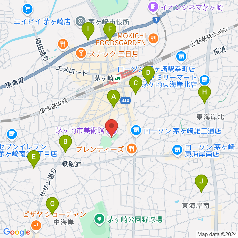 茅ヶ崎市美術館周辺のホテル一覧地図