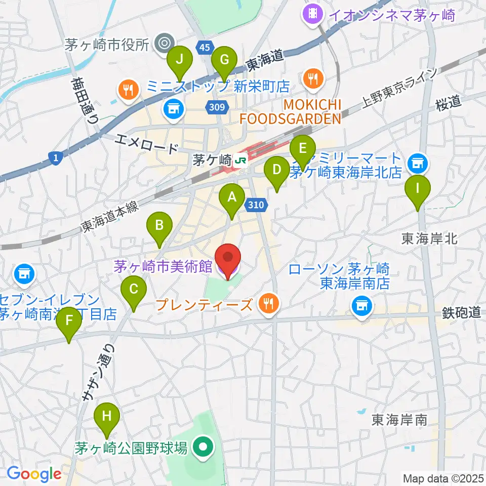 茅ヶ崎市美術館周辺のホテル一覧地図