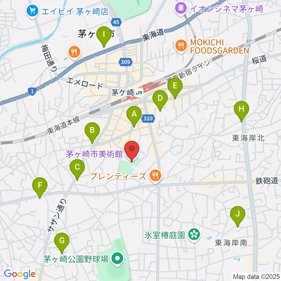 茅ヶ崎市美術館周辺のホテル一覧地図