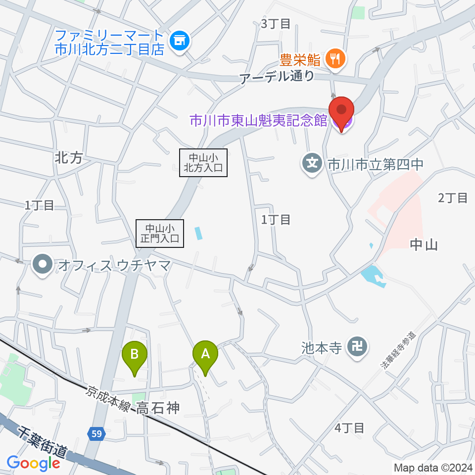 市川市東山魁夷記念館周辺のホテル一覧地図