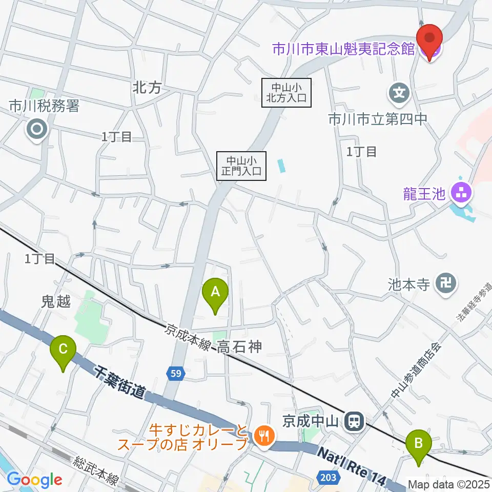 市川市東山魁夷記念館周辺のホテル一覧地図